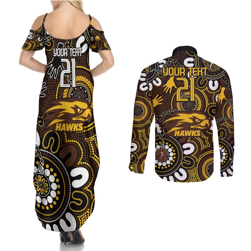 Custom Hawthorn NAIDOC Week 2024 Couples Matching Summer Maxi Dress and Long Sleeve Button Shirt Fire Burning Aboriginal Dots Art