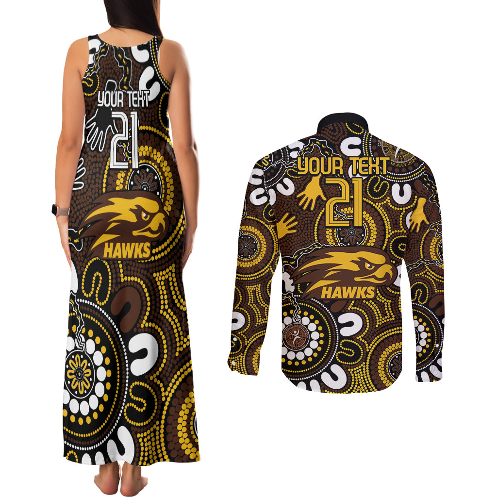 Custom Hawthorn NAIDOC Week 2024 Couples Matching Tank Maxi Dress and Long Sleeve Button Shirt Fire Burning Aboriginal Dots Art