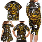 Custom Hawthorn NAIDOC Week 2024 Family Matching Long Sleeve Bodycon Dress and Hawaiian Shirt Fire Burning Aboriginal Dots Art
