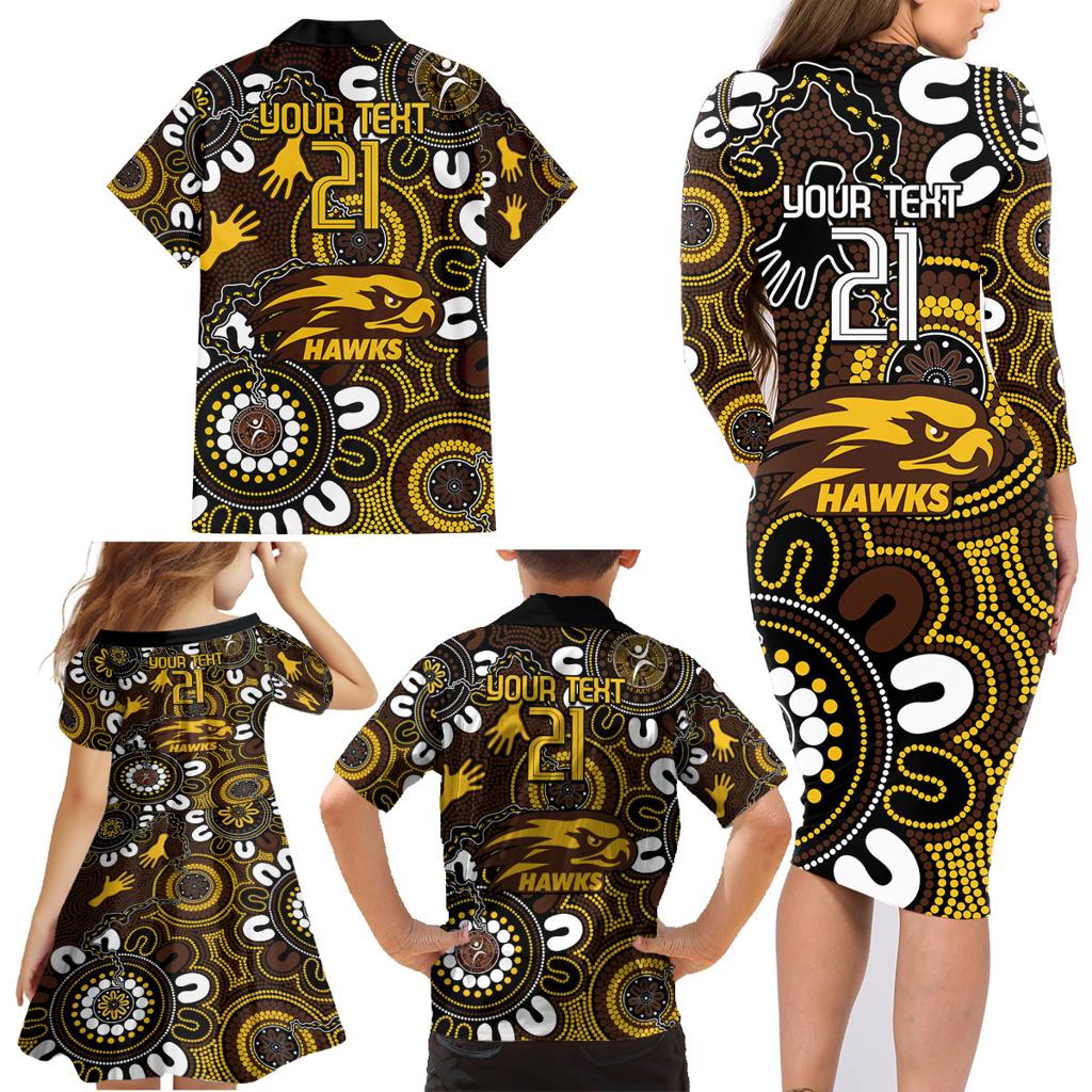 Custom Hawthorn NAIDOC Week 2024 Family Matching Long Sleeve Bodycon Dress and Hawaiian Shirt Fire Burning Aboriginal Dots Art