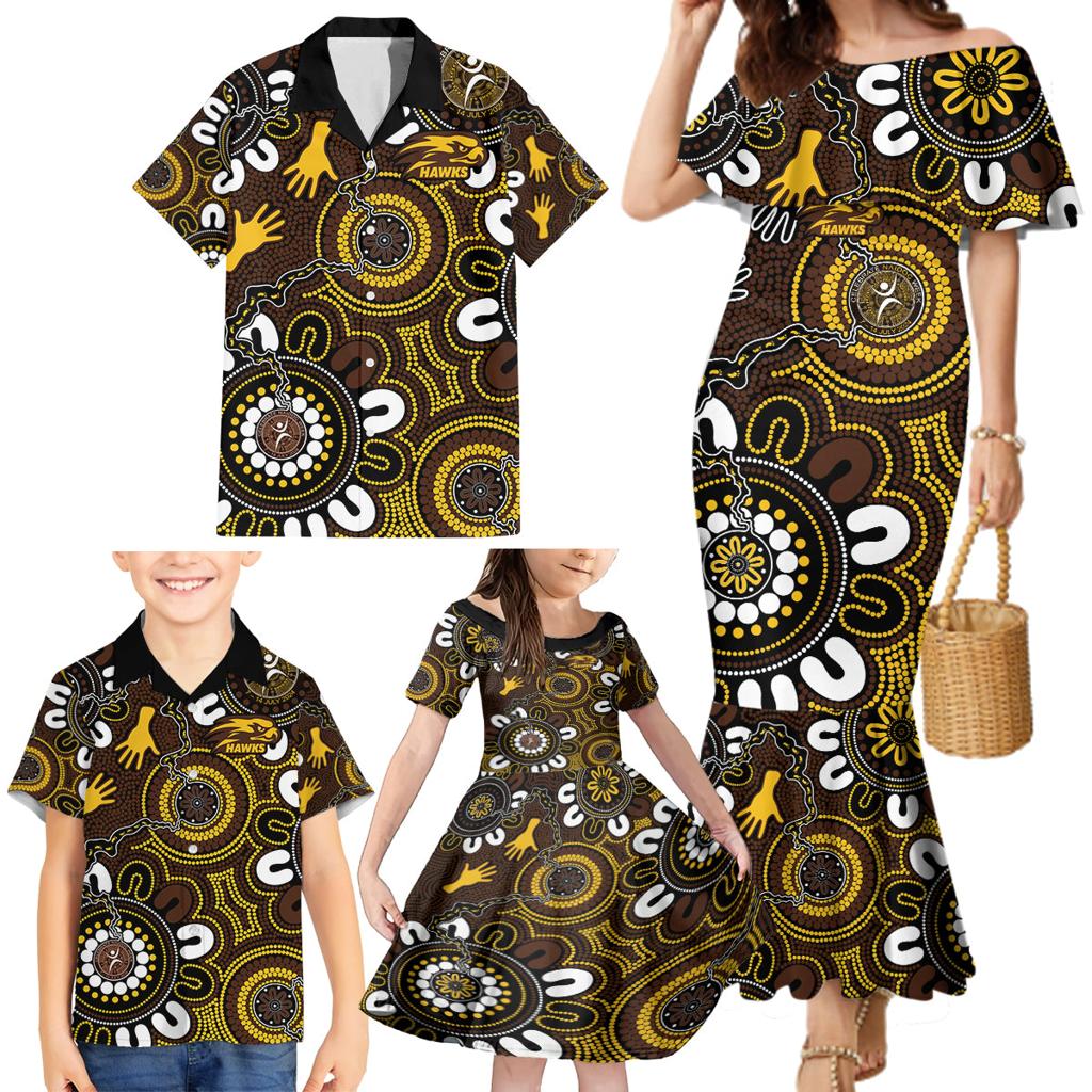 Custom Hawthorn NAIDOC Week 2024 Family Matching Mermaid Dress and Hawaiian Shirt Fire Burning Aboriginal Dots Art