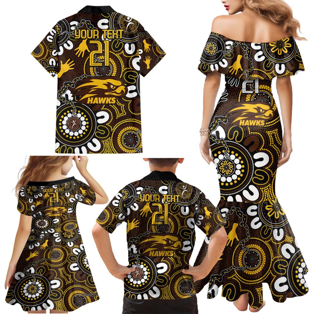 Custom Hawthorn NAIDOC Week 2024 Family Matching Mermaid Dress and Hawaiian Shirt Fire Burning Aboriginal Dots Art