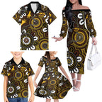 Custom Hawthorn NAIDOC Week 2024 Family Matching Off The Shoulder Long Sleeve Dress and Hawaiian Shirt Fire Burning Aboriginal Dots Art