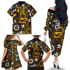 Custom Hawthorn NAIDOC Week 2024 Family Matching Off The Shoulder Long Sleeve Dress and Hawaiian Shirt Fire Burning Aboriginal Dots Art