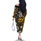 Custom Hawthorn NAIDOC Week 2024 Family Matching Off The Shoulder Long Sleeve Dress and Hawaiian Shirt Fire Burning Aboriginal Dots Art
