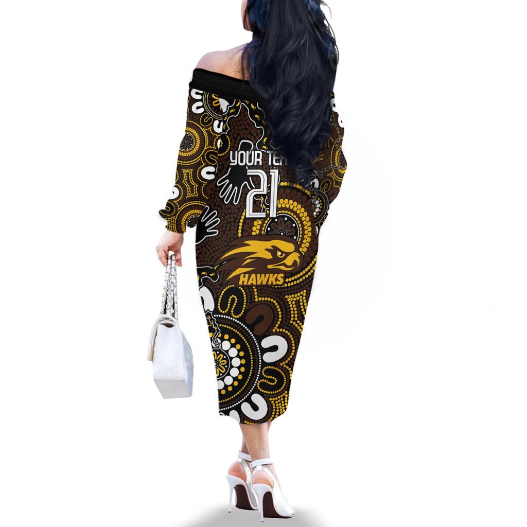 Custom Hawthorn NAIDOC Week 2024 Family Matching Off The Shoulder Long Sleeve Dress and Hawaiian Shirt Fire Burning Aboriginal Dots Art