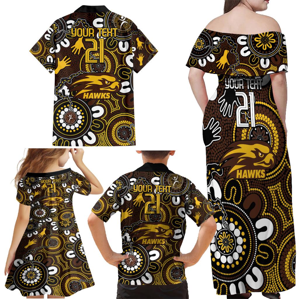Custom Hawthorn NAIDOC Week 2024 Family Matching Off Shoulder Maxi Dress and Hawaiian Shirt Fire Burning Aboriginal Dots Art