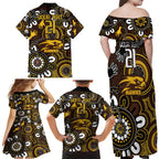 Custom Hawthorn NAIDOC Week 2024 Family Matching Off Shoulder Maxi Dress and Hawaiian Shirt Fire Burning Aboriginal Dots Art