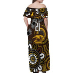 Custom Hawthorn NAIDOC Week 2024 Family Matching Off Shoulder Maxi Dress and Hawaiian Shirt Fire Burning Aboriginal Dots Art