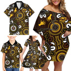 Custom Hawthorn NAIDOC Week 2024 Family Matching Off Shoulder Short Dress and Hawaiian Shirt Fire Burning Aboriginal Dots Art