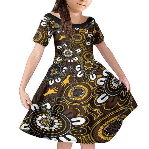 Custom Hawthorn NAIDOC Week 2024 Family Matching Off Shoulder Short Dress and Hawaiian Shirt Fire Burning Aboriginal Dots Art