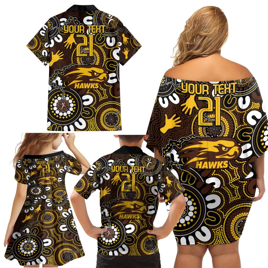 Custom Hawthorn NAIDOC Week 2024 Family Matching Off Shoulder Short Dress and Hawaiian Shirt Fire Burning Aboriginal Dots Art