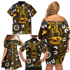 Custom Hawthorn NAIDOC Week 2024 Family Matching Off Shoulder Short Dress and Hawaiian Shirt Fire Burning Aboriginal Dots Art