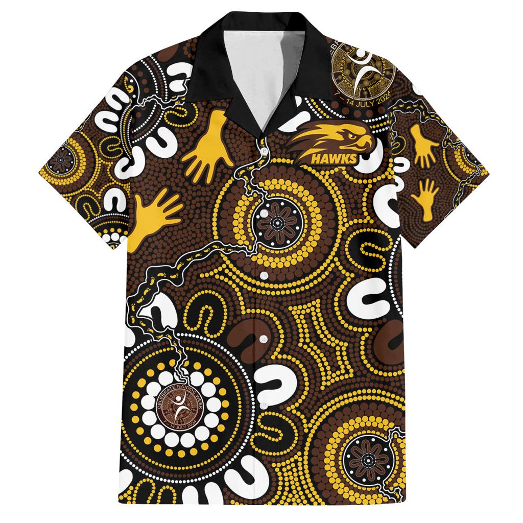 Custom Hawthorn NAIDOC Week 2024 Family Matching Off Shoulder Short Dress and Hawaiian Shirt Fire Burning Aboriginal Dots Art