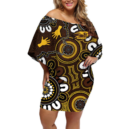 Custom Hawthorn NAIDOC Week 2024 Family Matching Off Shoulder Short Dress and Hawaiian Shirt Fire Burning Aboriginal Dots Art