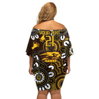 Custom Hawthorn NAIDOC Week 2024 Family Matching Off Shoulder Short Dress and Hawaiian Shirt Fire Burning Aboriginal Dots Art