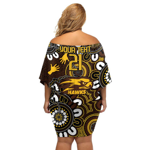 Custom Hawthorn NAIDOC Week 2024 Family Matching Off Shoulder Short Dress and Hawaiian Shirt Fire Burning Aboriginal Dots Art
