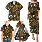Custom Hawthorn NAIDOC Week 2024 Family Matching Puletasi and Hawaiian Shirt Fire Burning Aboriginal Dots Art