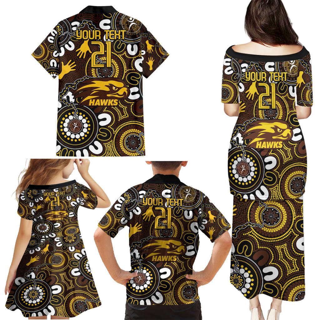 Custom Hawthorn NAIDOC Week 2024 Family Matching Puletasi and Hawaiian Shirt Fire Burning Aboriginal Dots Art