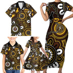 Custom Hawthorn NAIDOC Week 2024 Family Matching Short Sleeve Bodycon Dress and Hawaiian Shirt Fire Burning Aboriginal Dots Art