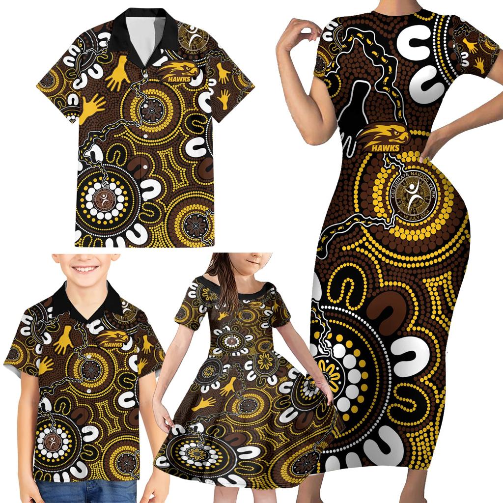 Custom Hawthorn NAIDOC Week 2024 Family Matching Short Sleeve Bodycon Dress and Hawaiian Shirt Fire Burning Aboriginal Dots Art