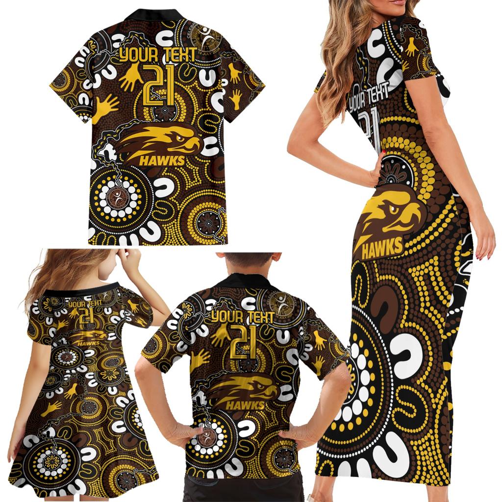 Custom Hawthorn NAIDOC Week 2024 Family Matching Short Sleeve Bodycon Dress and Hawaiian Shirt Fire Burning Aboriginal Dots Art