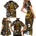 Custom Hawthorn NAIDOC Week 2024 Family Matching Short Sleeve Bodycon Dress and Hawaiian Shirt Fire Burning Aboriginal Dots Art