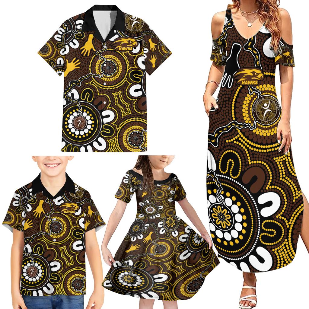Custom Hawthorn NAIDOC Week 2024 Family Matching Summer Maxi Dress and Hawaiian Shirt Fire Burning Aboriginal Dots Art