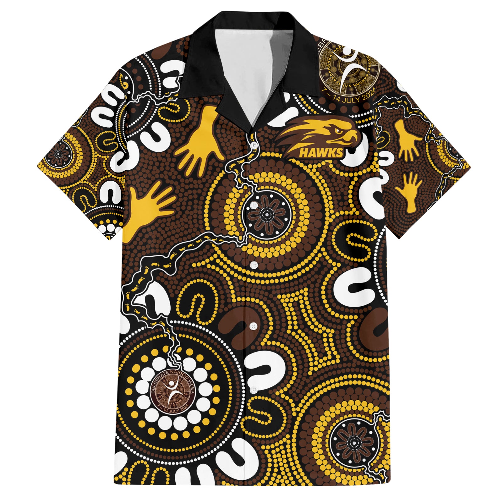 Custom Hawthorn NAIDOC Week 2024 Hawaiian Shirt Fire Burning Aboriginal Dots Art