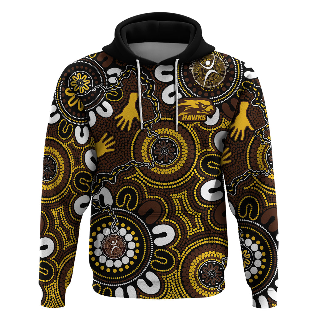 Custom Hawthorn NAIDOC Week 2024 Hoodie Fire Burning Aboriginal Dots Art