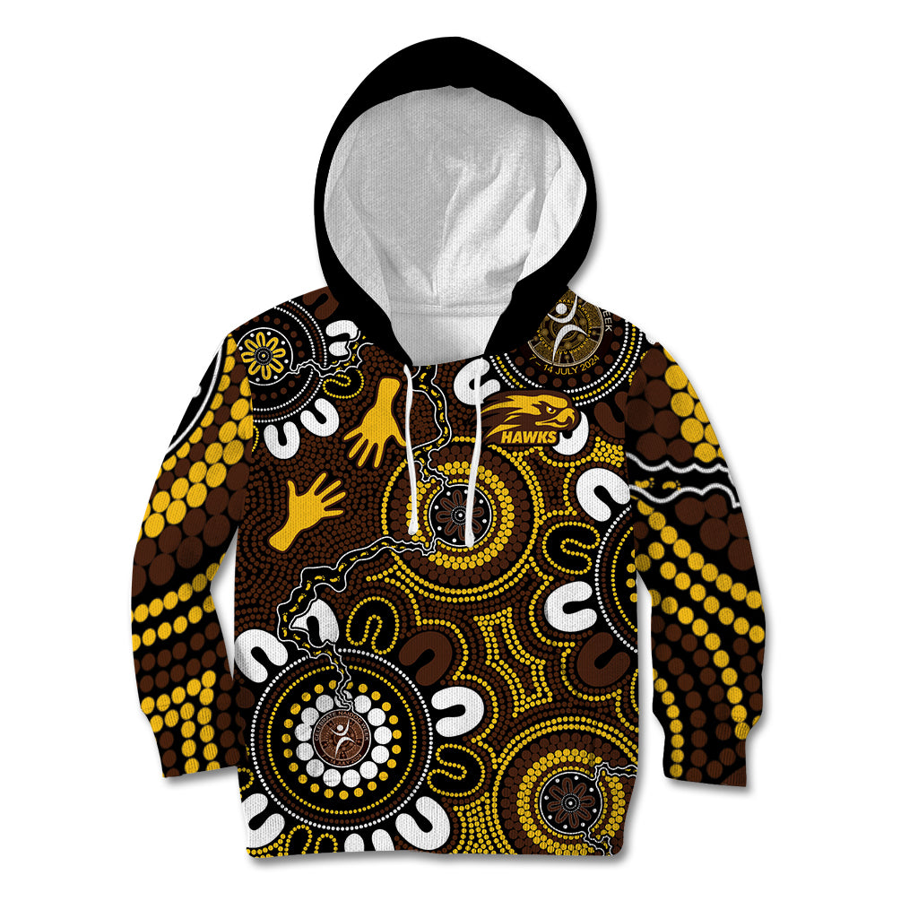 Custom Hawthorn NAIDOC Week 2024 Kid Hoodie Fire Burning Aboriginal Dots Art