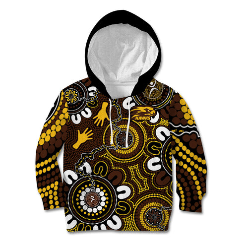 Custom Hawthorn NAIDOC Week 2024 Kid Hoodie Fire Burning Aboriginal Dots Art