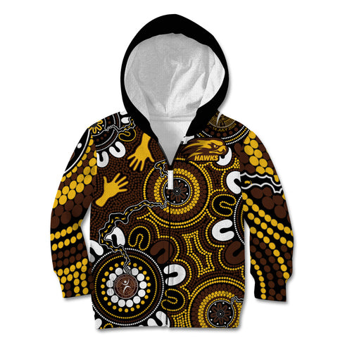 Custom Hawthorn NAIDOC Week 2024 Kid Hoodie Fire Burning Aboriginal Dots Art