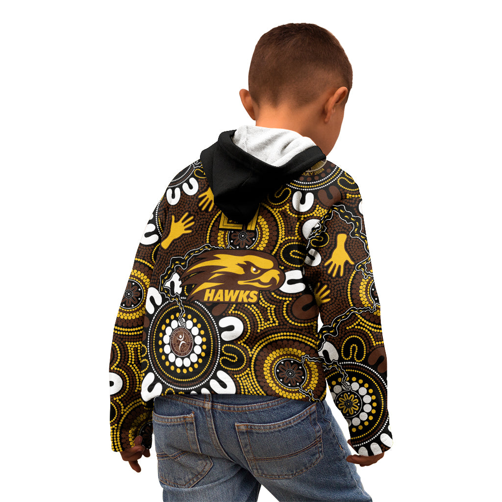 Custom Hawthorn NAIDOC Week 2024 Kid Hoodie Fire Burning Aboriginal Dots Art