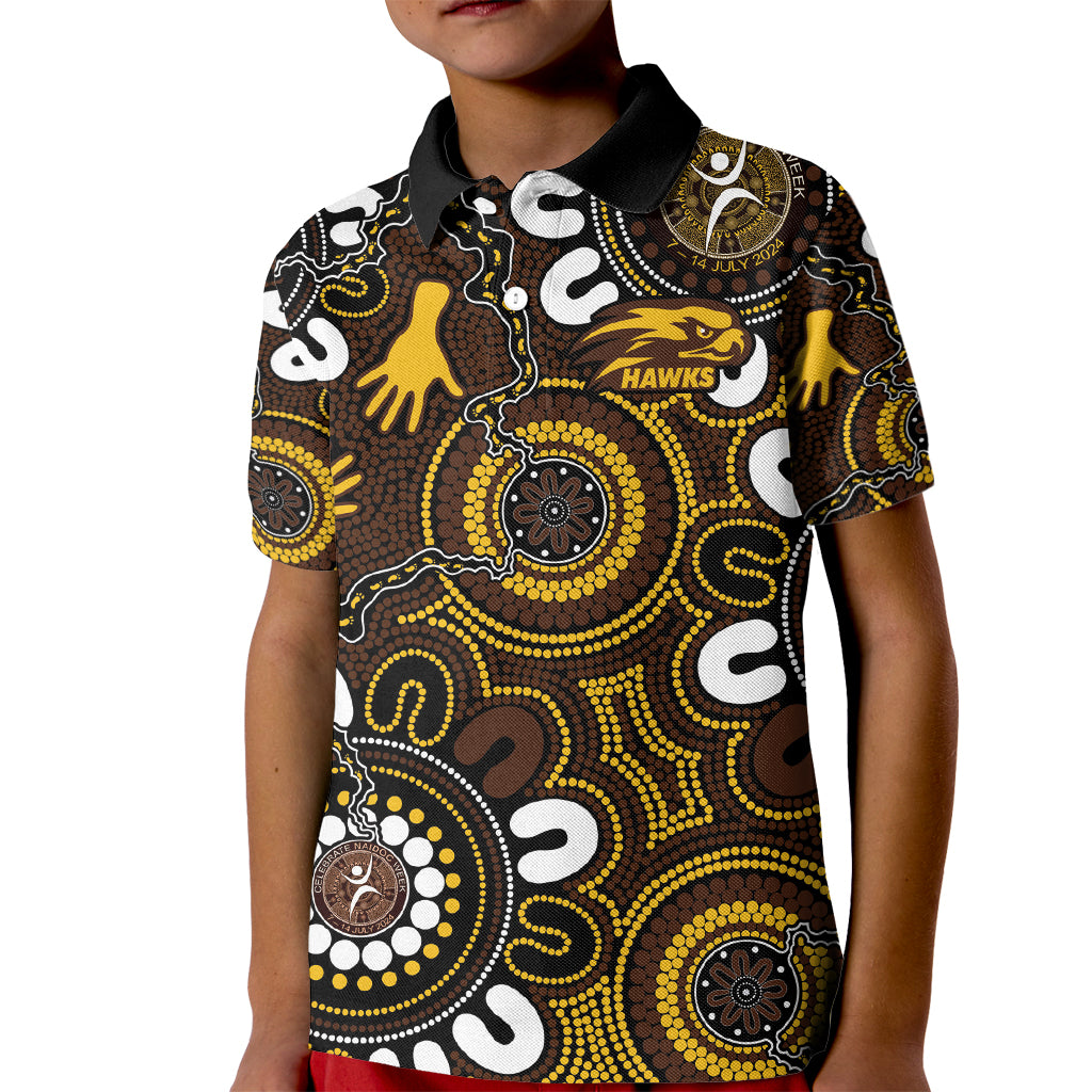 Custom Hawthorn NAIDOC Week 2024 Kid Polo Shirt Fire Burning Aboriginal Dots Art