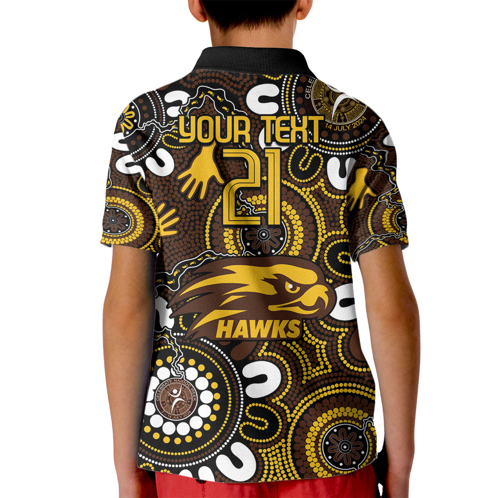 Custom Hawthorn NAIDOC Week 2024 Kid Polo Shirt Fire Burning Aboriginal Dots Art