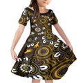 Custom Hawthorn NAIDOC Week 2024 Kid Short Sleeve Dress Fire Burning Aboriginal Dots Art