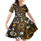 Custom Hawthorn NAIDOC Week 2024 Kid Short Sleeve Dress Fire Burning Aboriginal Dots Art