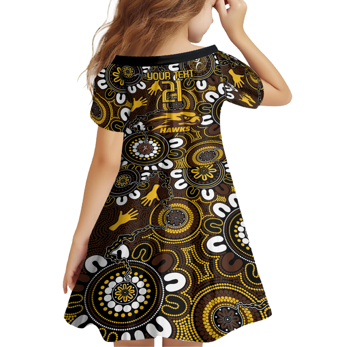 Custom Hawthorn NAIDOC Week 2024 Kid Short Sleeve Dress Fire Burning Aboriginal Dots Art