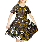 Custom Hawthorn NAIDOC Week 2024 Kid Short Sleeve Dress Fire Burning Aboriginal Dots Art