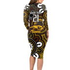 Custom Hawthorn NAIDOC Week 2024 Long Sleeve Bodycon Dress Fire Burning Aboriginal Dots Art