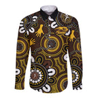 Custom Hawthorn NAIDOC Week 2024 Long Sleeve Button Shirt Fire Burning Aboriginal Dots Art