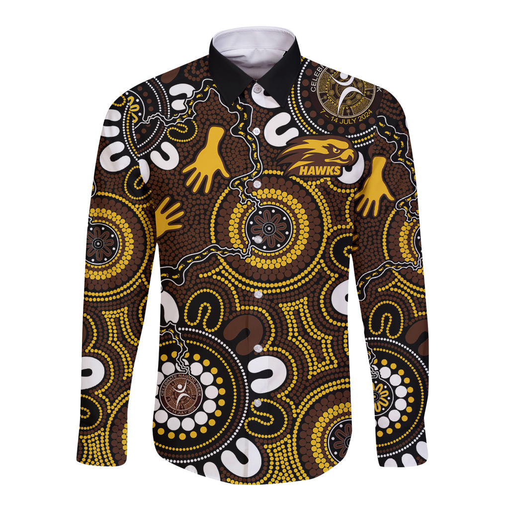 Custom Hawthorn NAIDOC Week 2024 Long Sleeve Button Shirt Fire Burning Aboriginal Dots Art