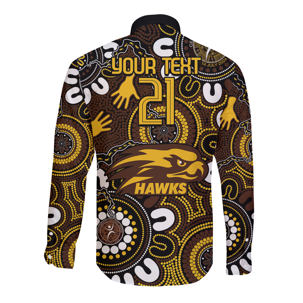Custom Hawthorn NAIDOC Week 2024 Long Sleeve Button Shirt Fire Burning Aboriginal Dots Art