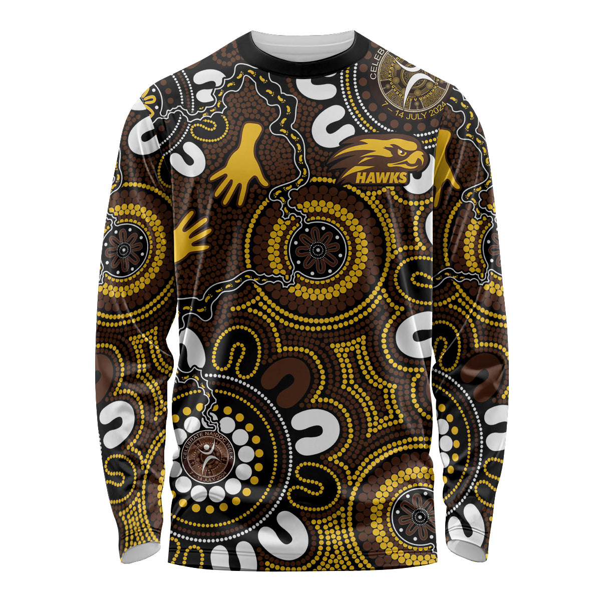 Custom Hawthorn NAIDOC Week 2024 Long Sleeve Shirt Fire Burning Aboriginal Dots Art