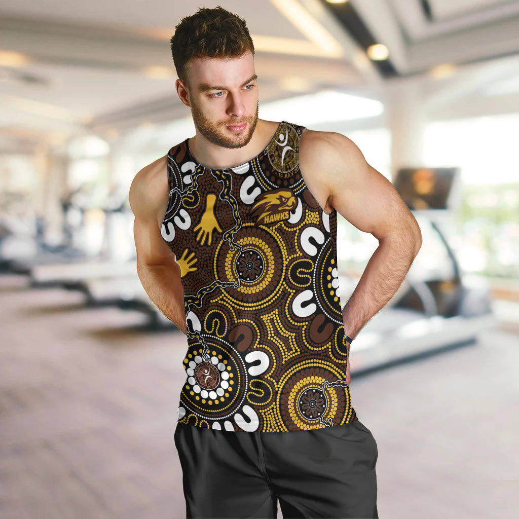 Custom Hawthorn NAIDOC Week 2024 Men Tank Top Fire Burning Aboriginal Dots Art
