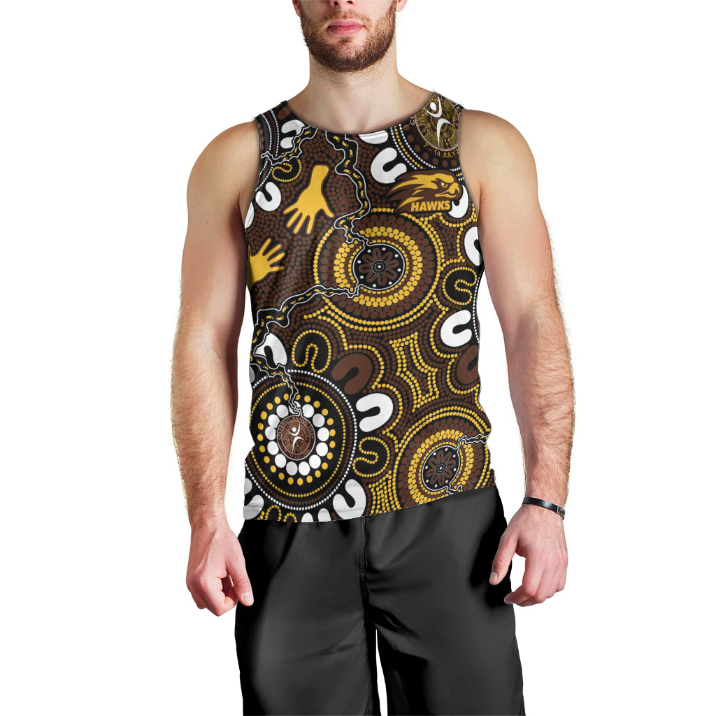 Custom Hawthorn NAIDOC Week 2024 Men Tank Top Fire Burning Aboriginal Dots Art