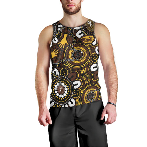 Custom Hawthorn NAIDOC Week 2024 Men Tank Top Fire Burning Aboriginal Dots Art