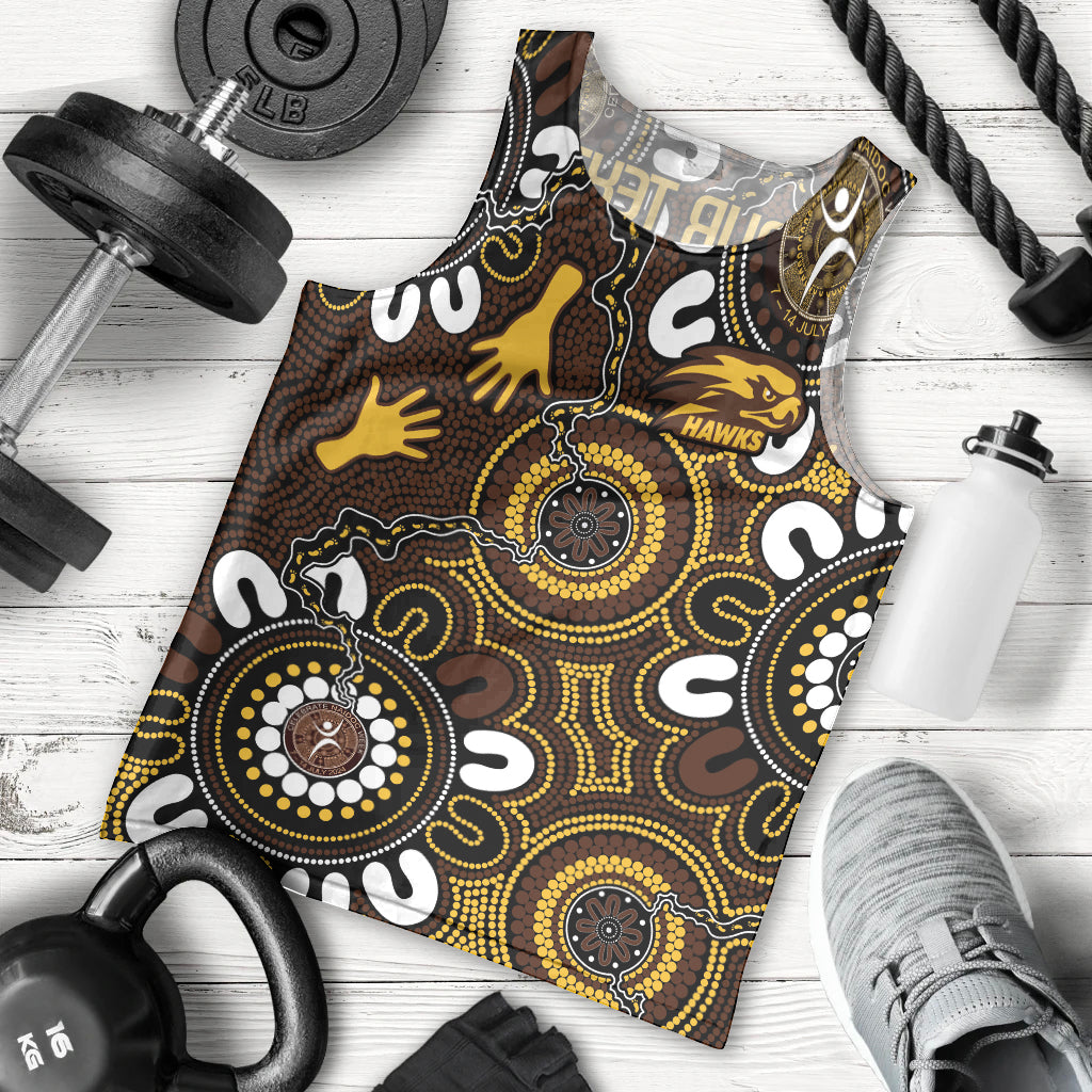 Custom Hawthorn NAIDOC Week 2024 Men Tank Top Fire Burning Aboriginal Dots Art