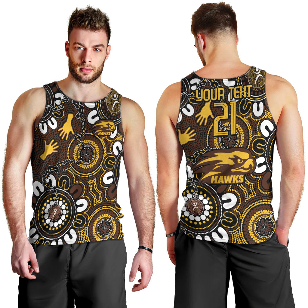 Custom Hawthorn NAIDOC Week 2024 Men Tank Top Fire Burning Aboriginal Dots Art